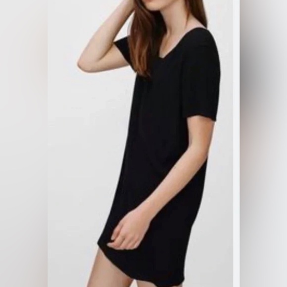 Aritzia Wilfred Free Teigen black Rayon short sleeve midi Dress size M - Picture 1 of 8